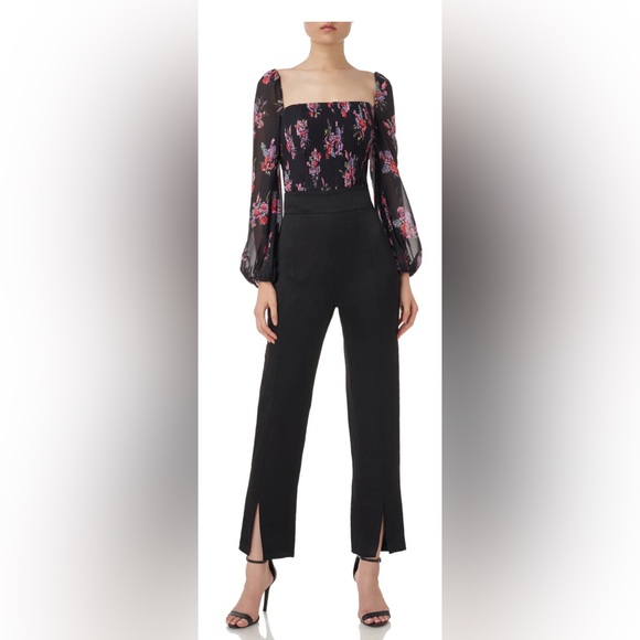 AMUR Black Floral Blouse with Sheer Sleeves Medium - Picture 5 of 7